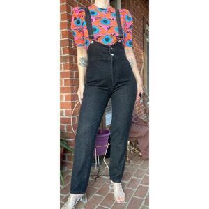 Vintage 90s Frederick's of Hollywood Black Denim Waist Overalls Women's 11/12